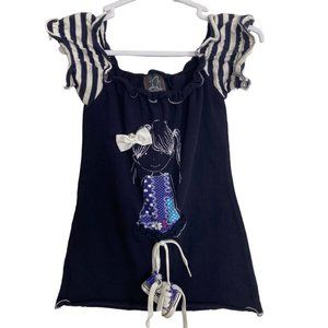 (4-133) Sailor Town Girl's Navy Blue Shirt with Little Girl (Zoe) & Tennis Shoes